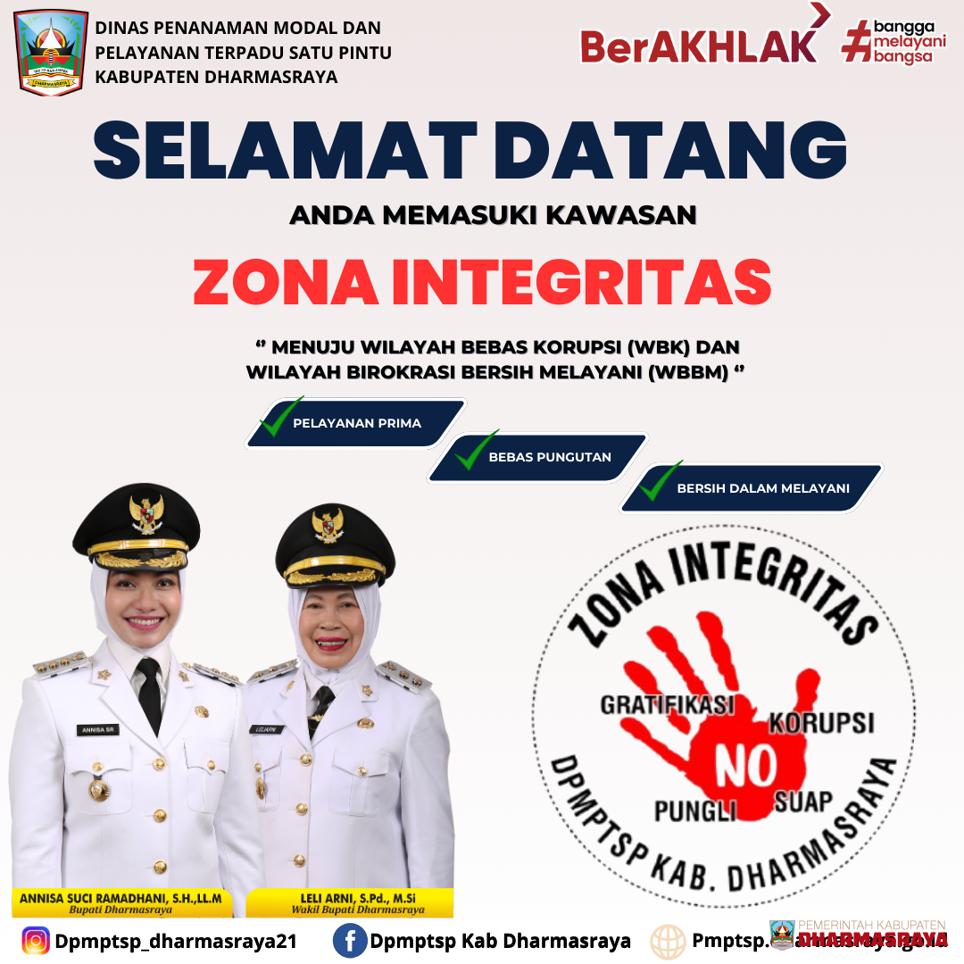 Dinas Penanaman Modal dan Pelayanan Terpadu Satu Pintu Kabupaten Dharmasraya Menuju Zona Integritas - Wilayah Bebas Korupsi (WBK) dan Wilayah Birokrasi Bersih Melayani (WBBM)