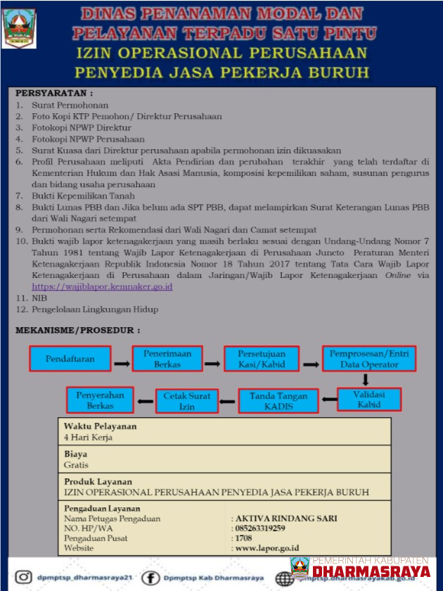 IZIN OPERASIONAL PERUSAHAAN PENYEDIA JASA PEKERJA BURUH