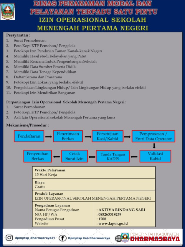 IZIN OPERASIONAL SEKOLAH MENENGAH PERTAMA NEGERI